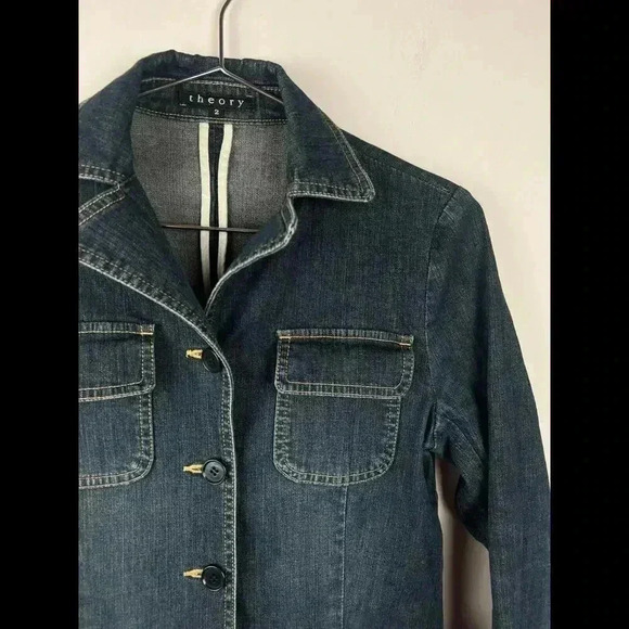 Theory Women’s Blake Denim Blazer  Jacket Notched Collar size 2 - Picture 5 of 6